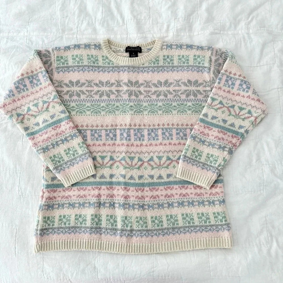 Vintage 1990’s Limited Pastel Patterned Crewneck Knit Sweater Size Small - Picture 4 of 4